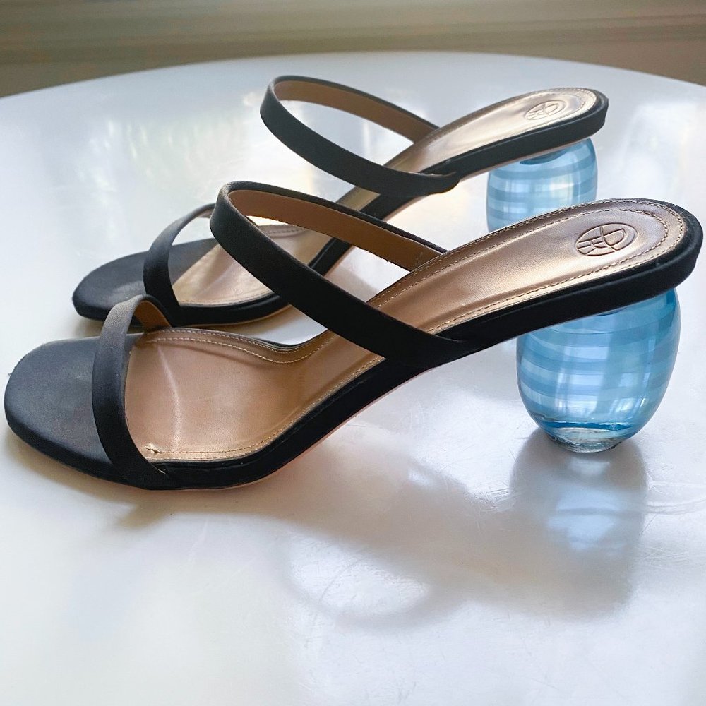 The Row Eddy Black Satin Mule with Blue Acrylic Glass Heel